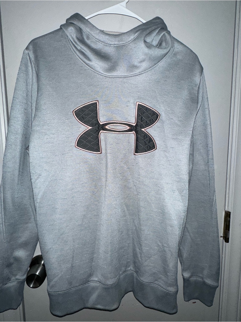 LG Men's Light Gray Hooded Sweatshirt with Quilted Black Logo